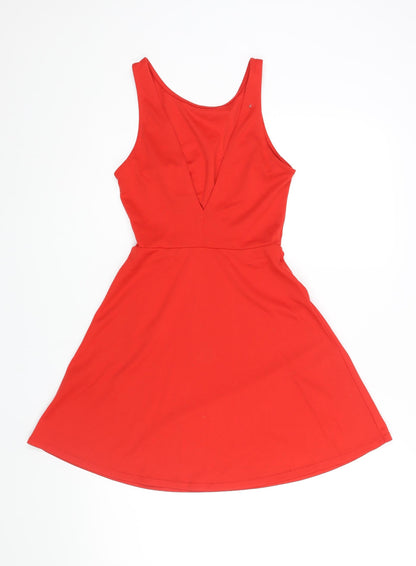 Divided by H&M Womens Red Polyester Skater Dress Size 6 Boat Neck Pullover