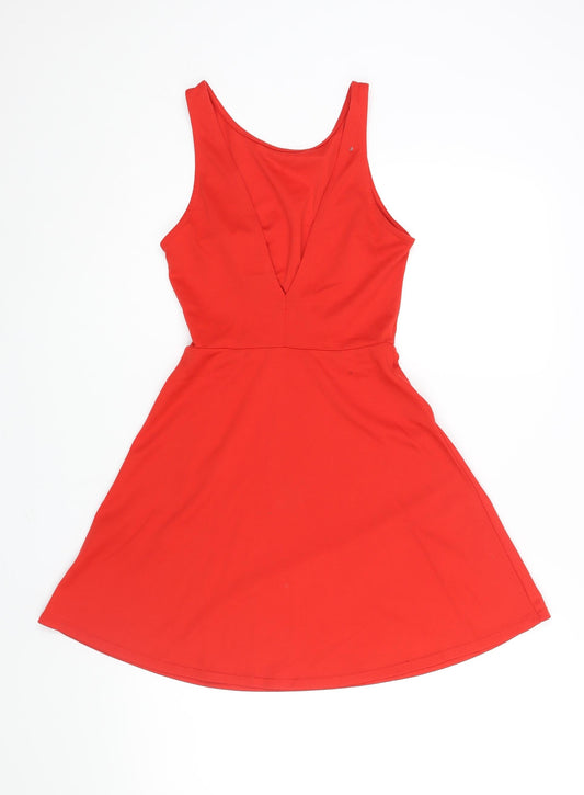 Divided by H&M Womens Red Polyester Skater Dress Size 6 Boat Neck Pullover