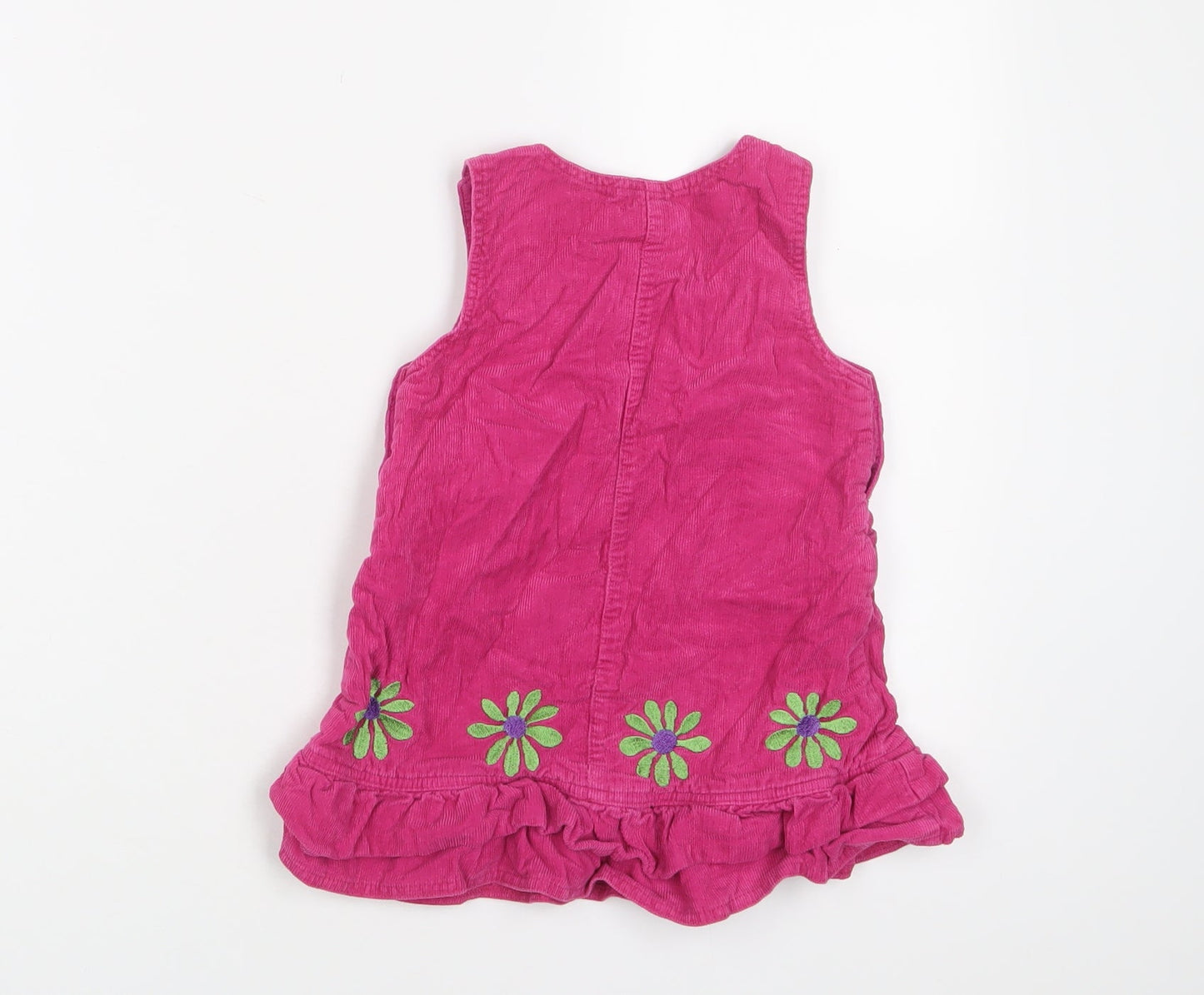 John Lewis Girls Pink Floral Cotton A-Line Size 18-24 Months Crew Neck Button - Embroidered