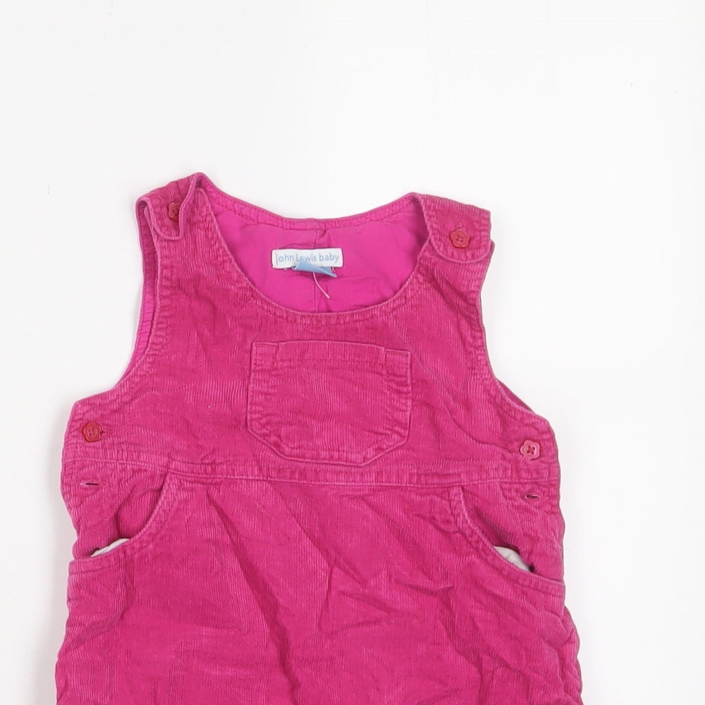 John Lewis Girls Pink Floral Cotton A-Line Size 18-24 Months Crew Neck Button - Embroidered