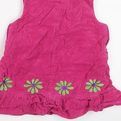 John Lewis Girls Pink Floral Cotton A-Line Size 18-24 Months Crew Neck Button - Embroidered