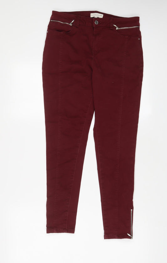 F&F Womens Red Cotton Skinny Jeans Size 10 L27 in Regular Zip - Ankle Zips