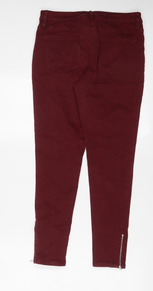 F&F Womens Red Cotton Skinny Jeans Size 10 L27 in Regular Zip - Ankle Zips