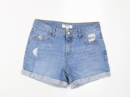 Dorothy Perkins Womens Blue Cotton Basic Shorts Size 8 L3 in Regular Zip - Distressed