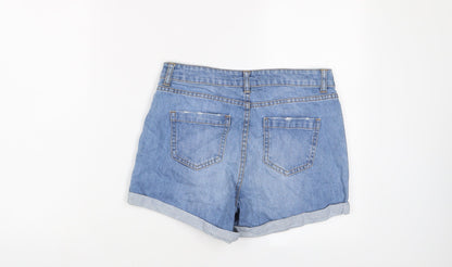 Dorothy Perkins Womens Blue Cotton Basic Shorts Size 8 L3 in Regular Zip - Distressed