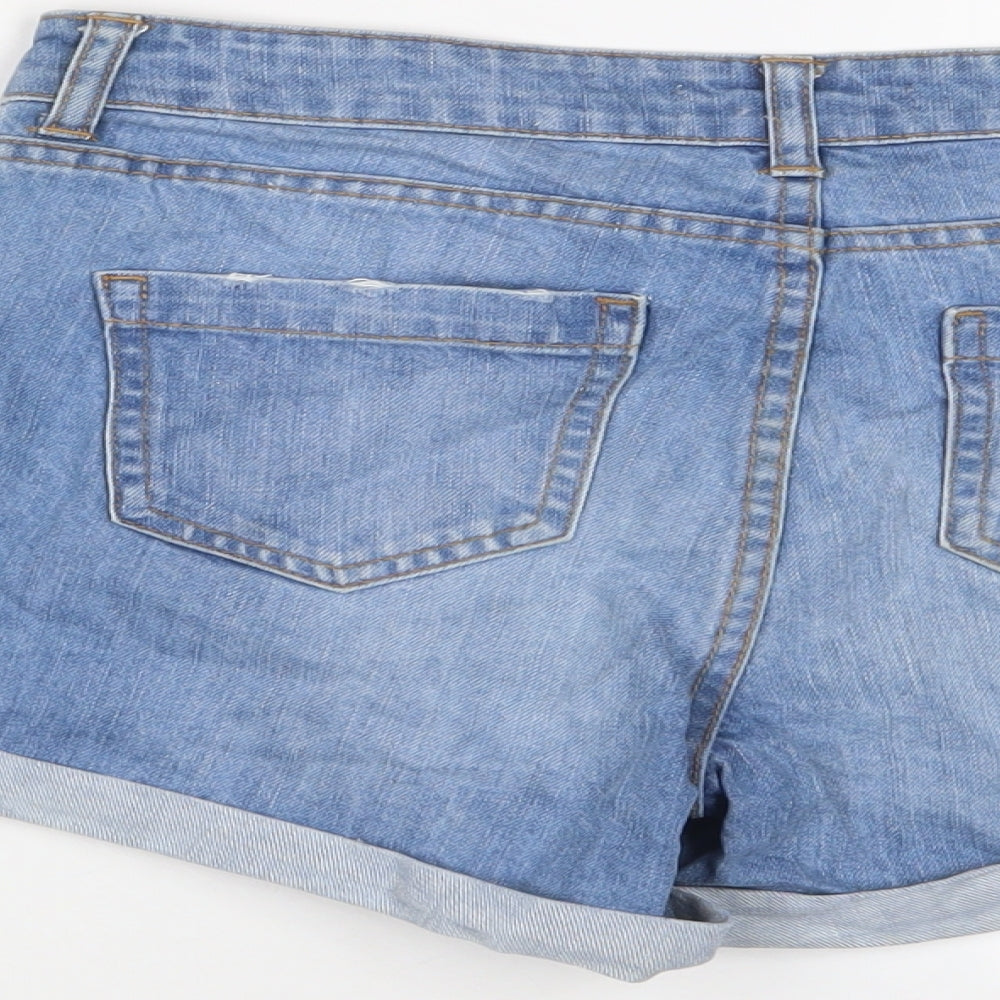 Dorothy Perkins Womens Blue Cotton Basic Shorts Size 8 L3 in Regular Zip - Distressed