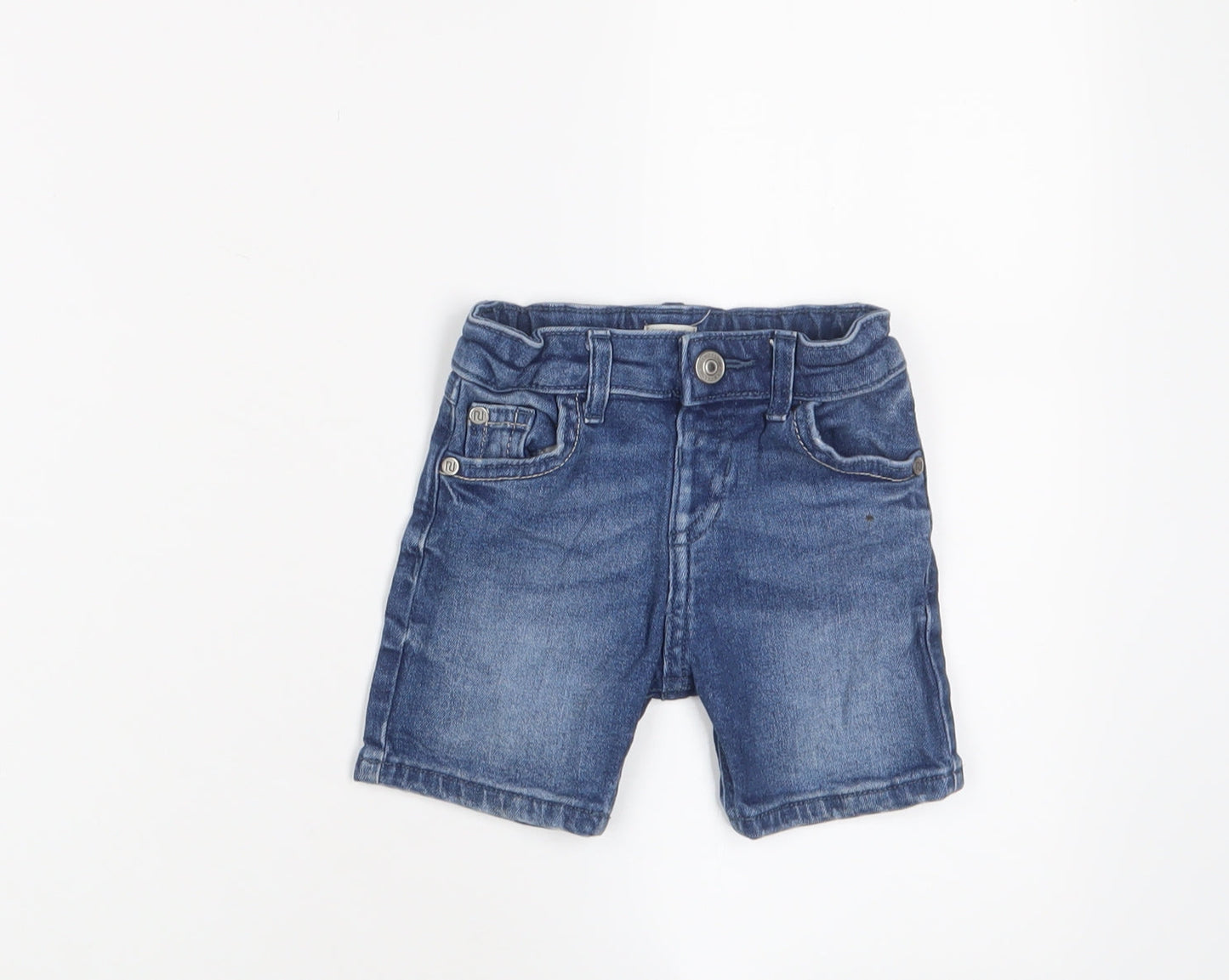 River Island Boys Blue Cotton Cropped Trousers Size 9-12 Months Zip - Adjustable waist