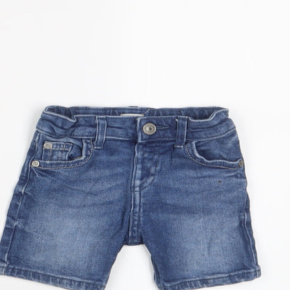 River Island Boys Blue Cotton Cropped Trousers Size 9-12 Months Zip - Adjustable waist