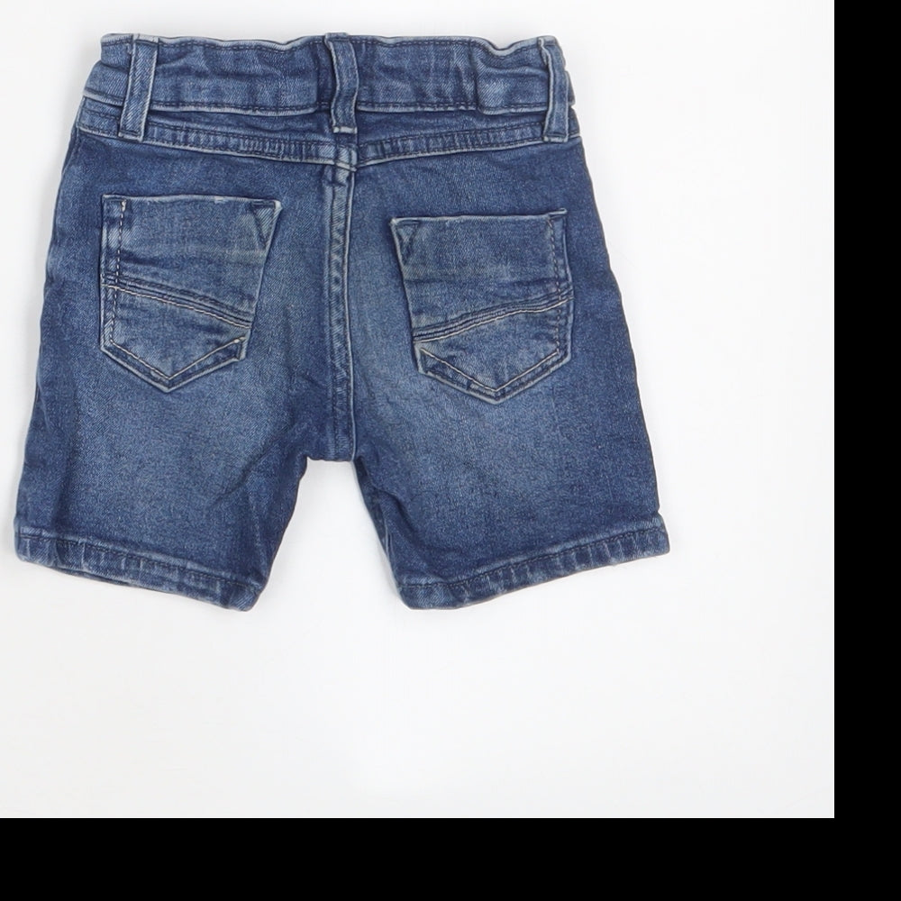 River Island Boys Blue Cotton Cropped Trousers Size 9-12 Months Zip - Adjustable waist