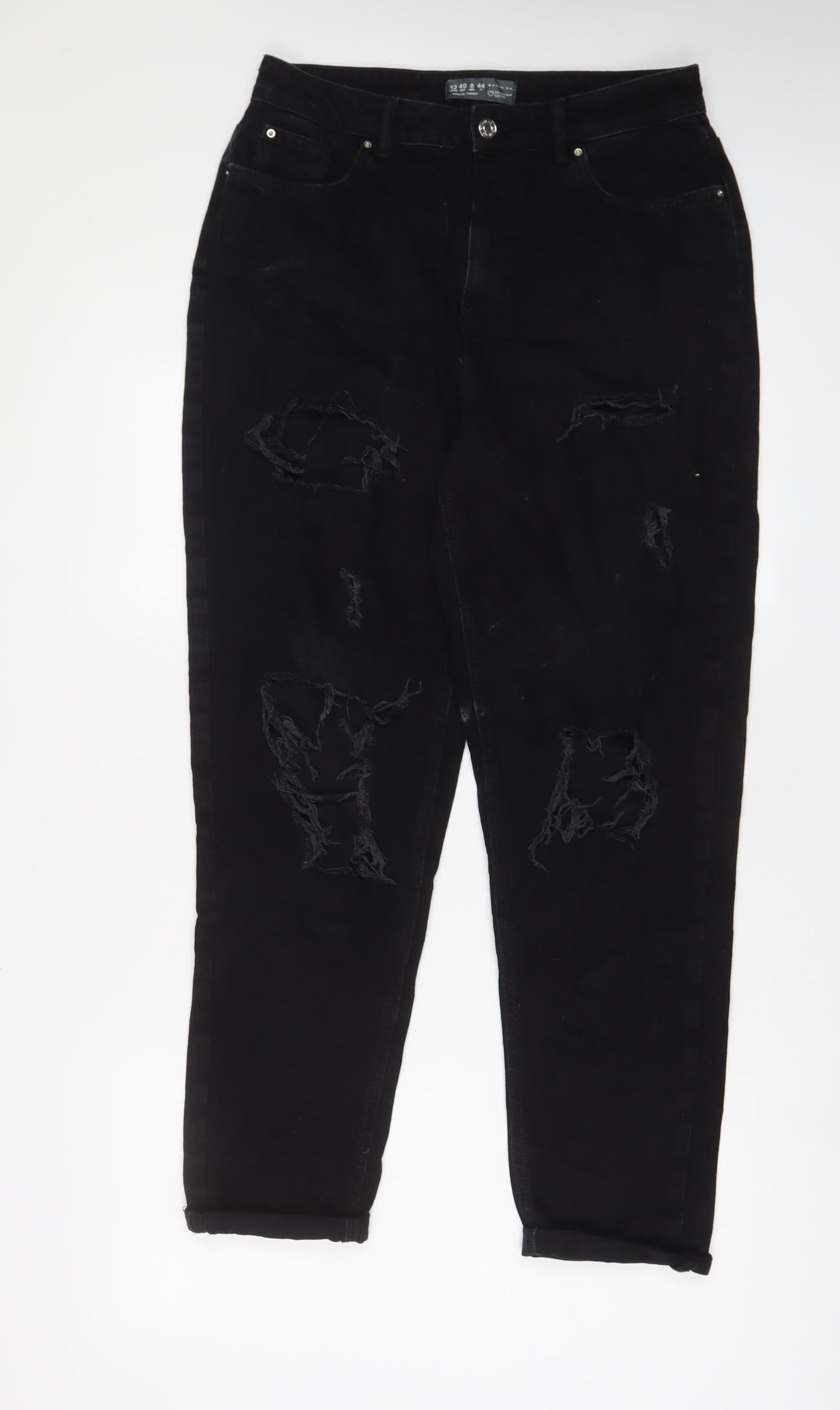 Denim & Co. Womens Black Cotton Straight Jeans Size 12 L28 in Regular Zip