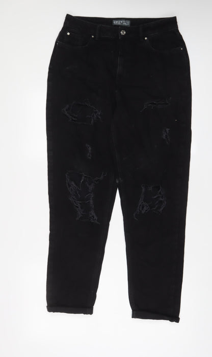 Denim & Co. Womens Black Cotton Straight Jeans Size 12 L28 in Regular Zip