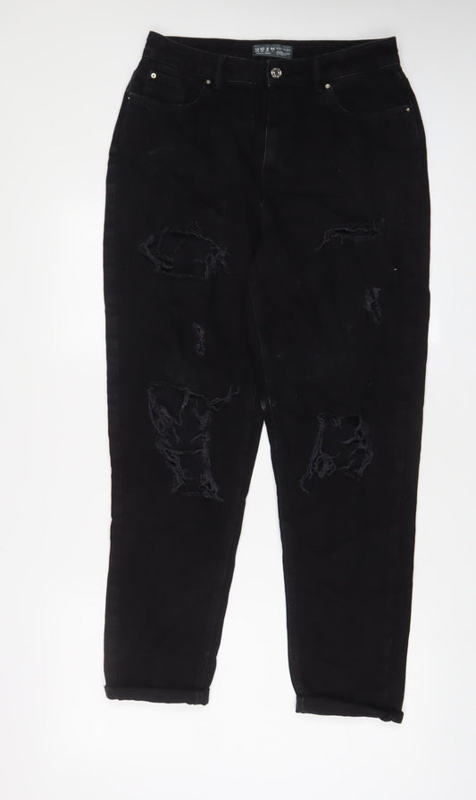 Denim & Co. Womens Black Cotton Straight Jeans Size 12 L28 in Regular Zip