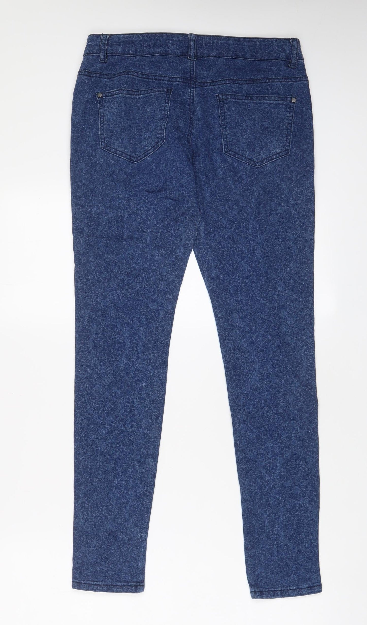 Denim & Co. Womens Blue Fair Isle Cotton Skinny Jeans Size 10 L29 in Regular Zip