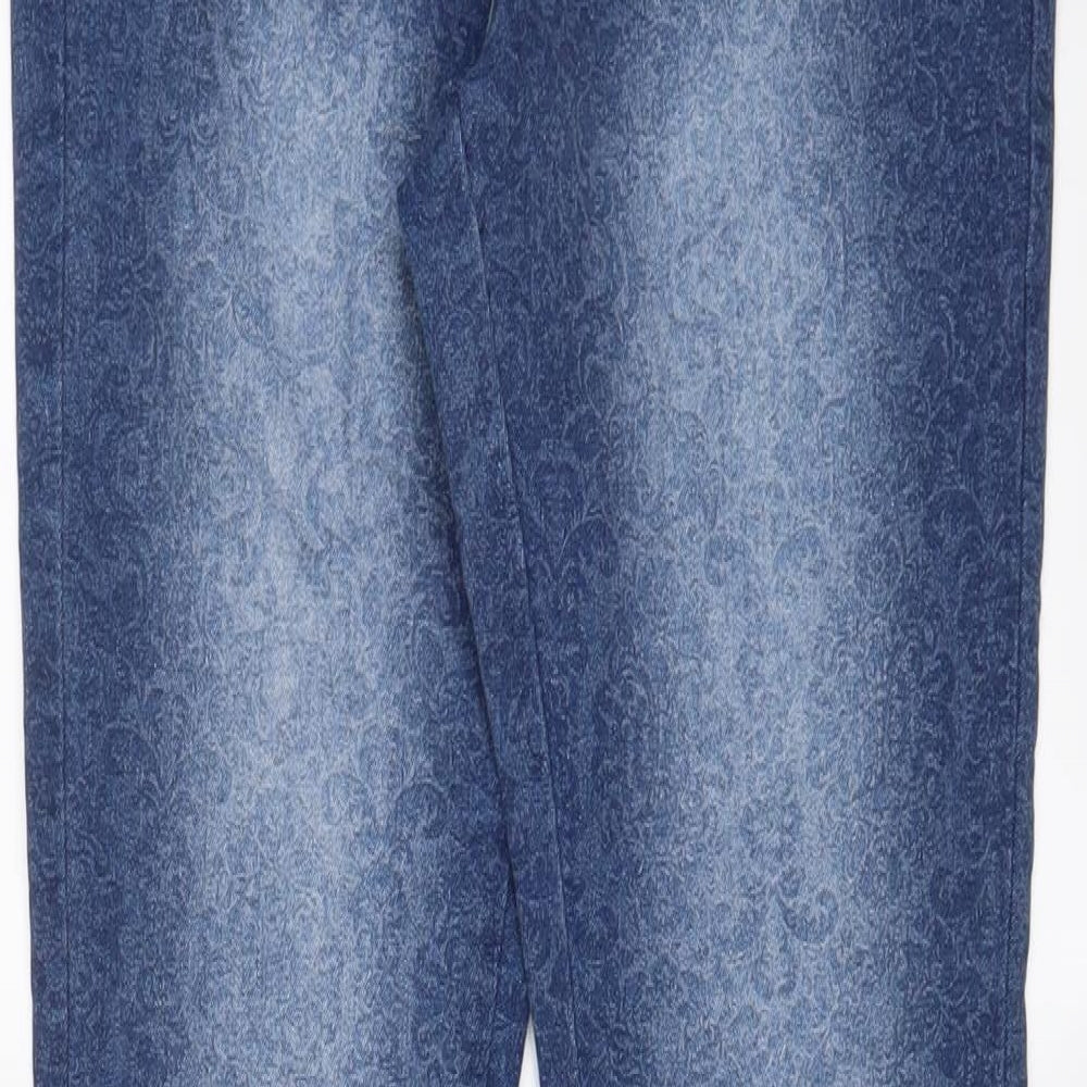 Denim & Co. Womens Blue Fair Isle Cotton Skinny Jeans Size 10 L29 in Regular Zip