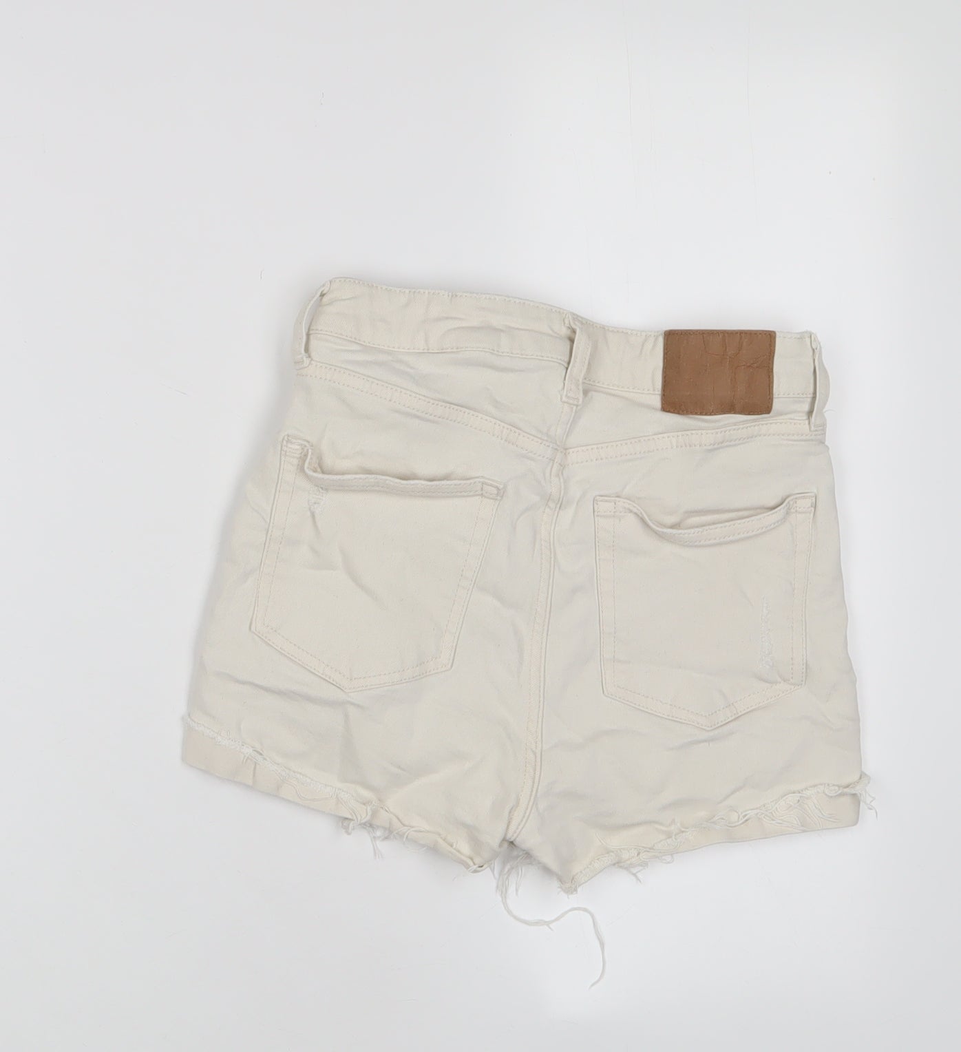 H&M Womens Beige Cotton Basic Shorts Size 8 Regular Zip - Distressed
