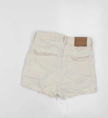 H&M Womens Beige Cotton Basic Shorts Size 8 Regular Zip - Distressed