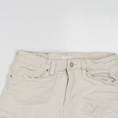 H&M Womens Beige Cotton Basic Shorts Size 8 Regular Zip - Distressed