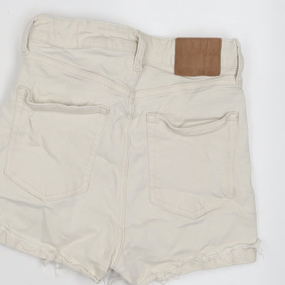 H&M Womens Beige Cotton Basic Shorts Size 8 Regular Zip - Distressed