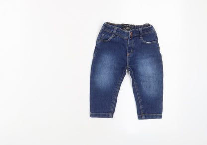 Denim & Co. Boys Blue Cotton Capri Jeans Size 6-9 Months Button