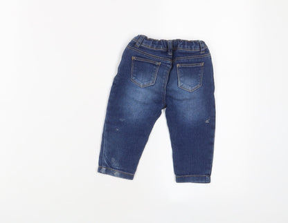 Denim & Co. Boys Blue Cotton Capri Jeans Size 6-9 Months Button