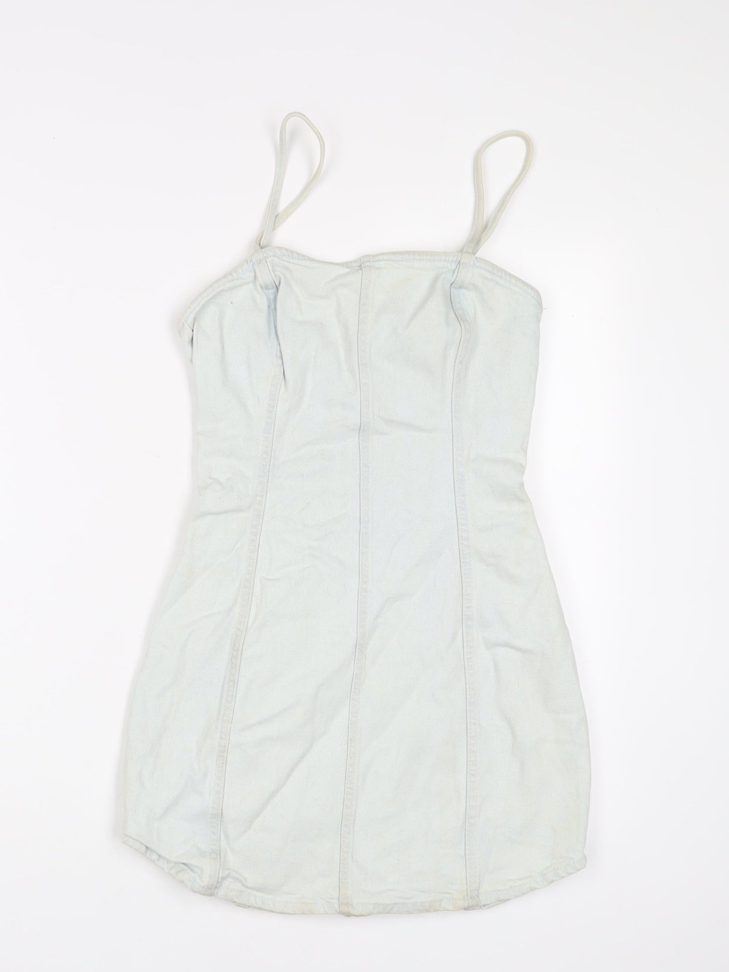 Zara Womens Blue Cotton A-Line Size XS Square Neck Zip