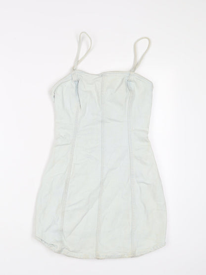 Zara Womens Blue Cotton A-Line Size XS Square Neck Zip