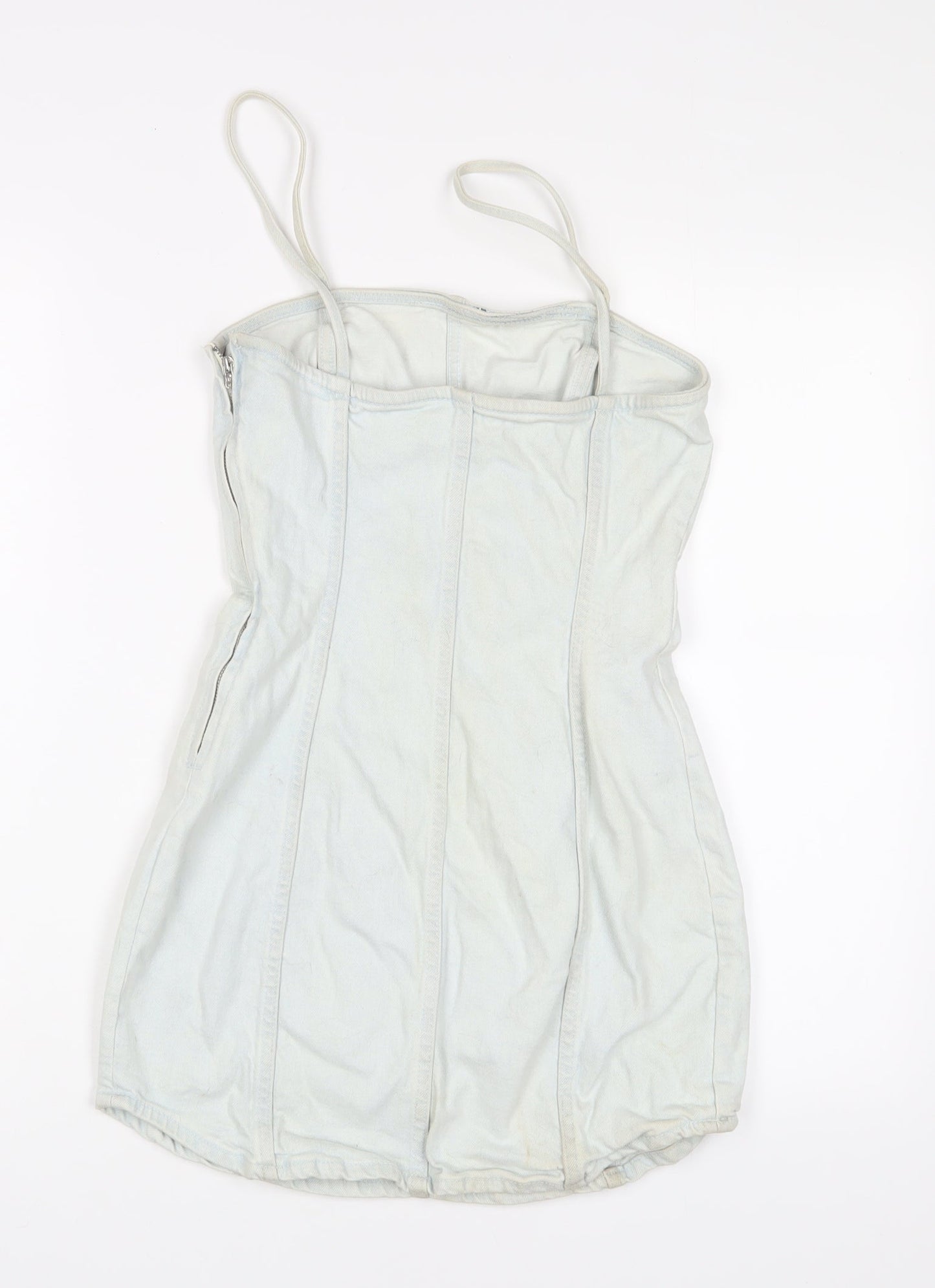 Zara Womens Blue Cotton A-Line Size XS Square Neck Zip
