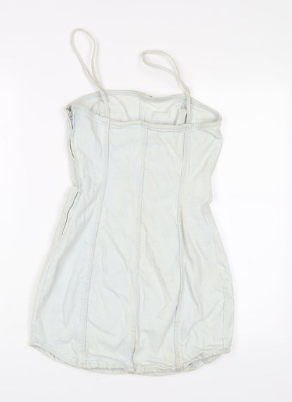 Zara Womens Blue Cotton A-Line Size XS Square Neck Zip