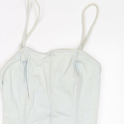 Zara Womens Blue Cotton A-Line Size XS Square Neck Zip