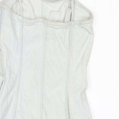 Zara Womens Blue Cotton A-Line Size XS Square Neck Zip