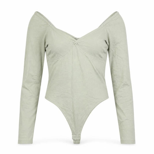 NA-KD Womens Green Cotton Bodysuit One-Piece Size S L10 in Snap