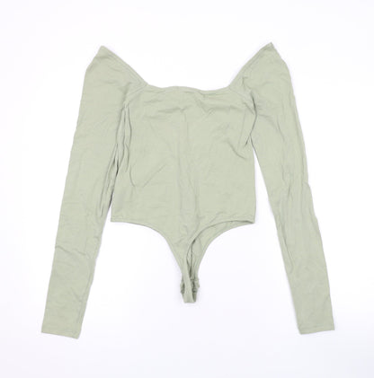 NA-KD Womens Green Cotton Bodysuit One-Piece Size S L10 in Snap