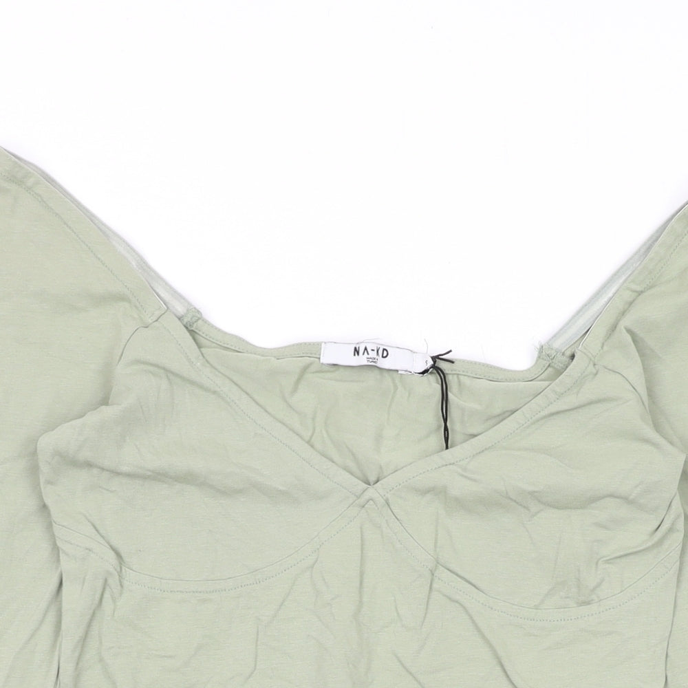 NA-KD Womens Green Cotton Bodysuit One-Piece Size S L10 in Snap