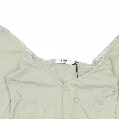 NA-KD Womens Green Cotton Bodysuit One-Piece Size S L10 in Snap