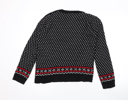 Oyisis Mens Black Round Neck Polka Dot Acrylic Pullover Jumper Size S Long Sleeve - Christmas