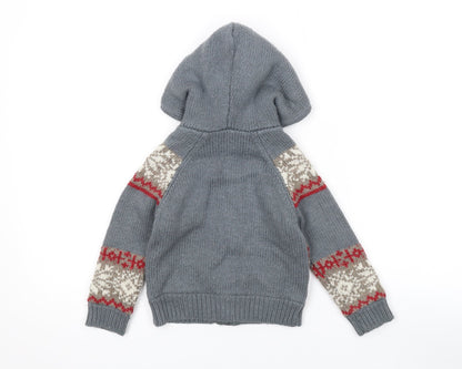 Monsoon Boys Grey V-Neck Geometric Nylon Cardigan Jumper Size M Zip