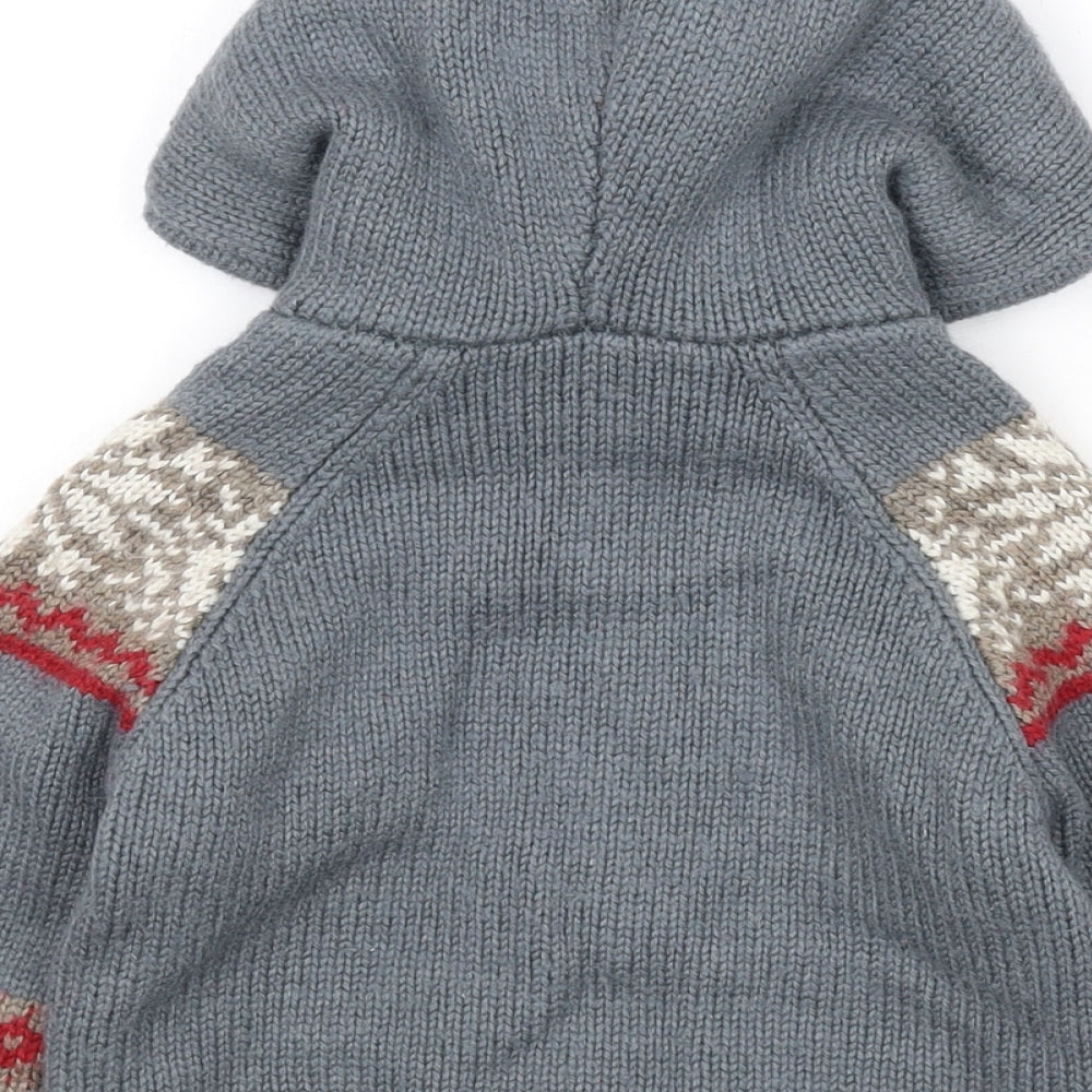 Monsoon Boys Grey V-Neck Geometric Nylon Cardigan Jumper Size M Zip