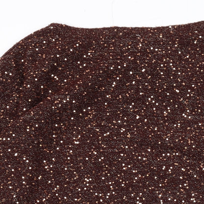 Oasis Womens Brown Acrylic A-Line Size XS Boat Neck Pullover - Sequins