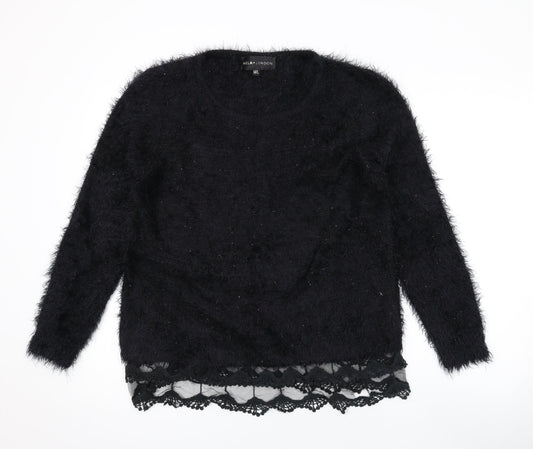 Mela London Womens Black Round Neck Acrylic Pullover Jumper Size M - Lace Detail