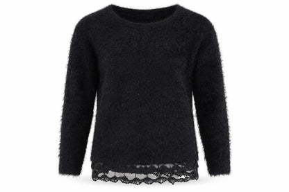 Mela London Womens Black Round Neck Acrylic Pullover Jumper Size M - Lace Detail