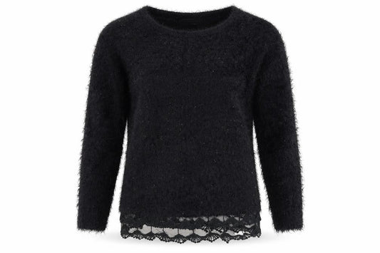 Mela London Womens Black Round Neck Acrylic Pullover Jumper Size M - Lace Detail