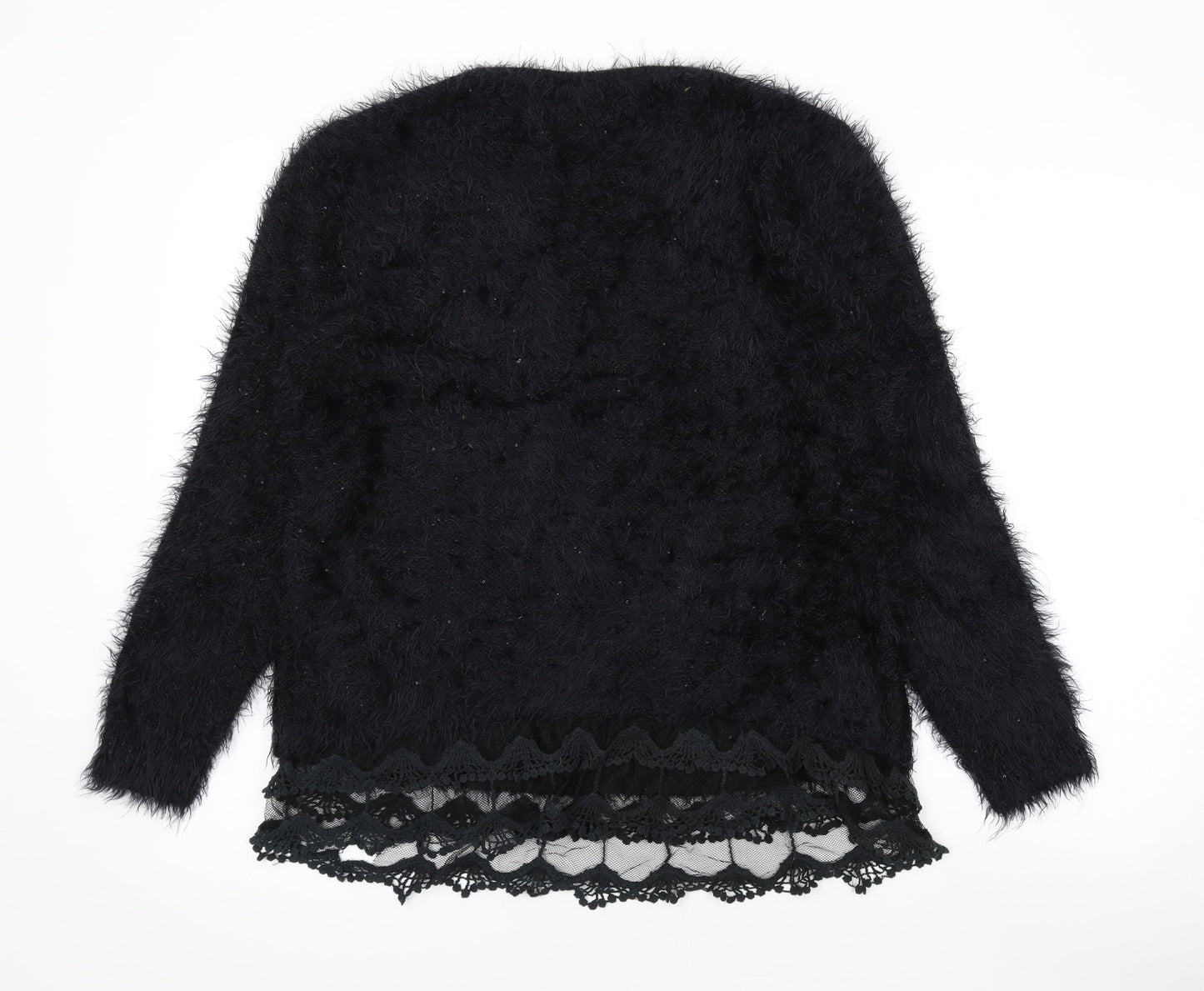Mela London Womens Black Round Neck Acrylic Pullover Jumper Size M - Lace Detail