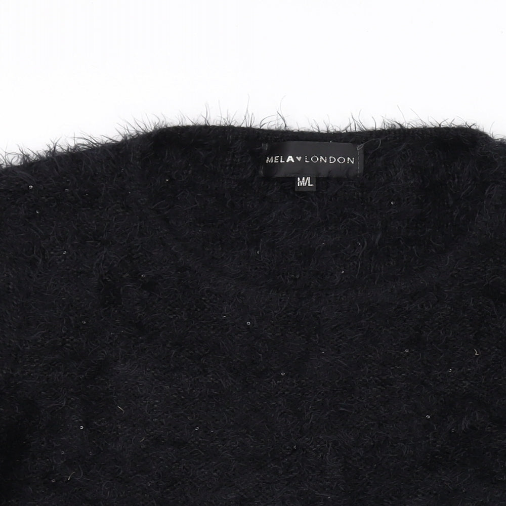Mela London Womens Black Round Neck Acrylic Pullover Jumper Size M - Lace Detail