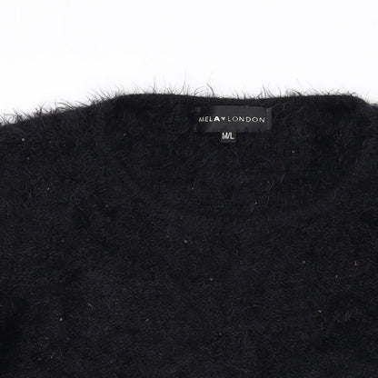 Mela London Womens Black Round Neck Acrylic Pullover Jumper Size M - Lace Detail