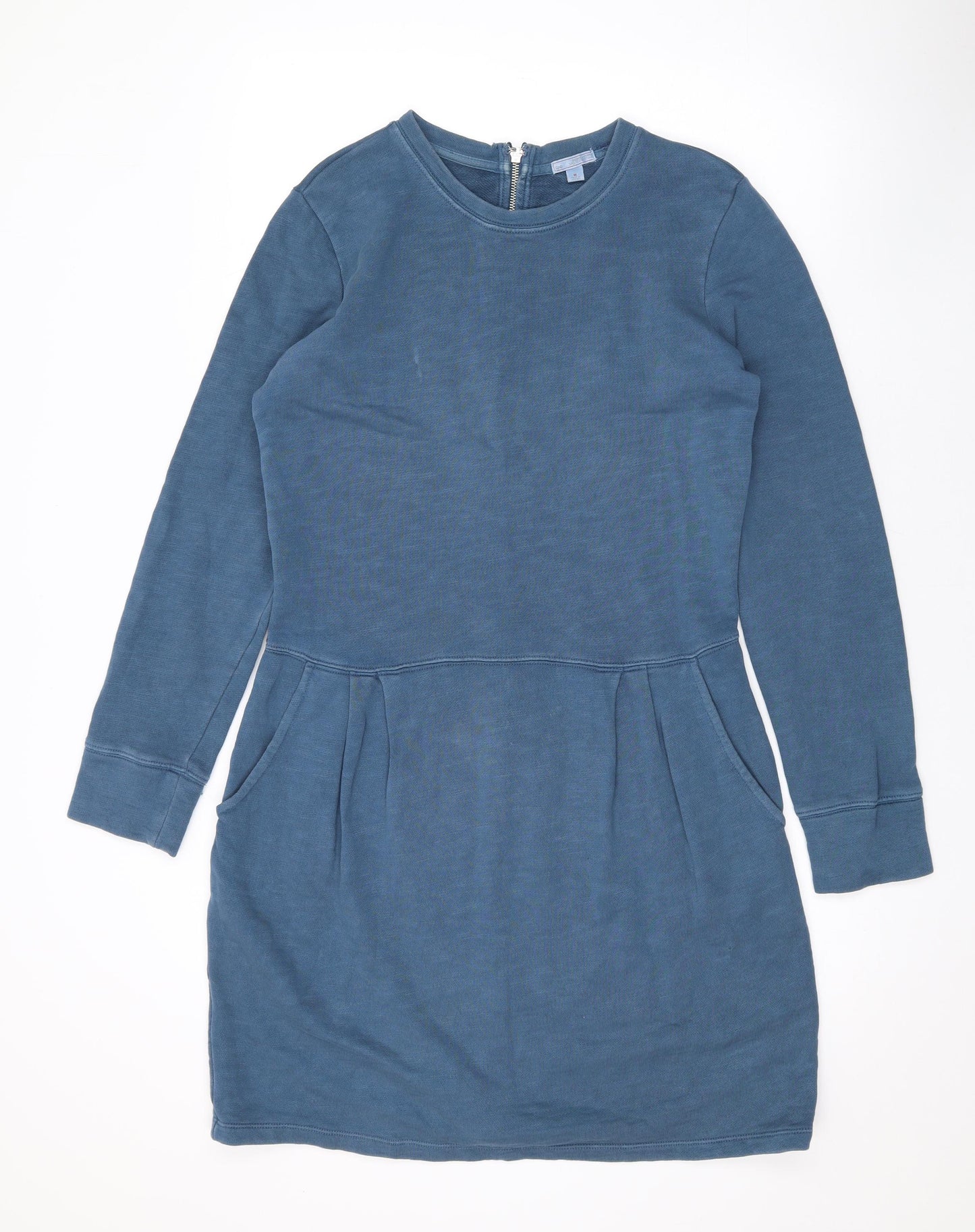 Gap Womens Blue Cotton Pencil Dress Size M Round Neck Zip