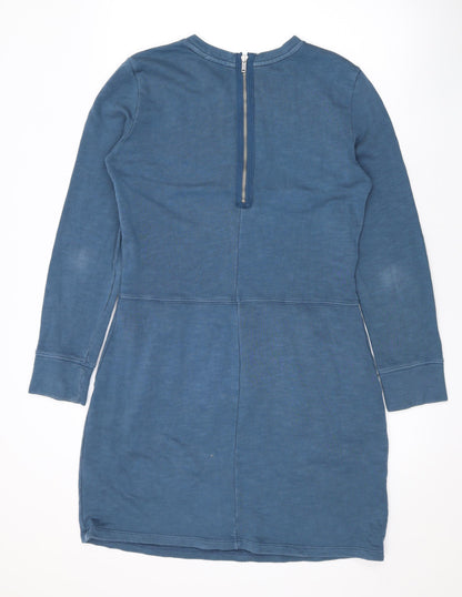 Gap Womens Blue Cotton Pencil Dress Size M Round Neck Zip