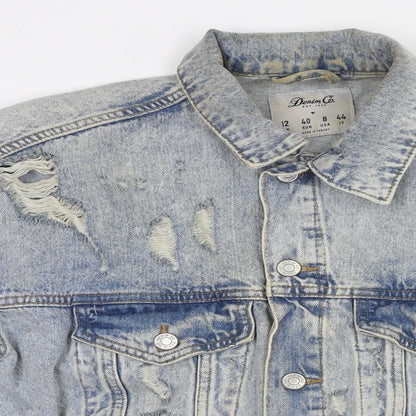 Denim & Co. Womens Blue Jacket Size 12 Button