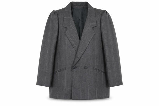 Front view of C&A women’s grey check polyester jacket blazer, size UK 18