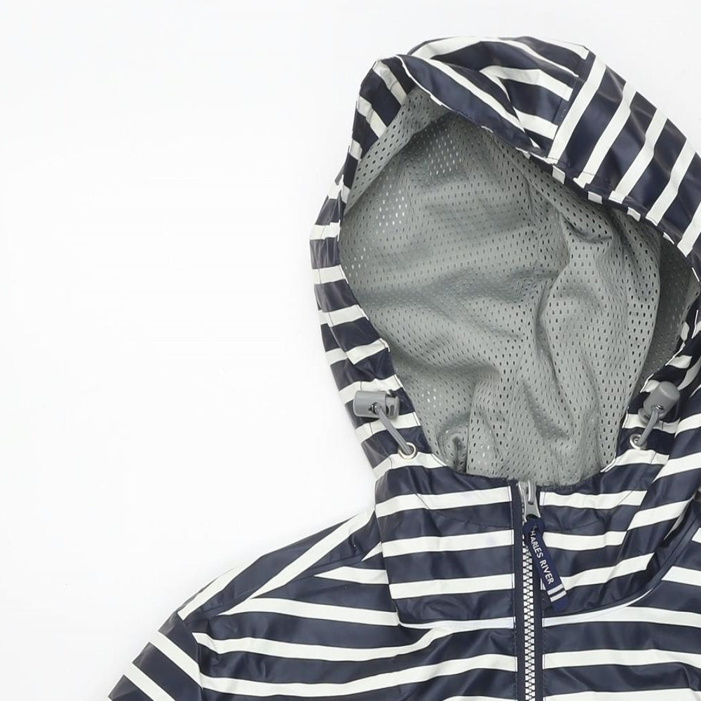 Charles River Apparel Womens Blue Striped Rain Coat Jacket Size S Zip