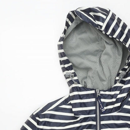 Charles River Apparel Womens Blue Striped Rain Coat Jacket Size S Zip